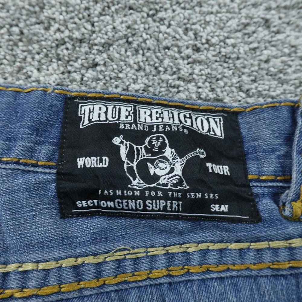 True Religion Jeans Mens 38X34 Dark Blue Denim Pants Geno Super‎ T Thick Stitch